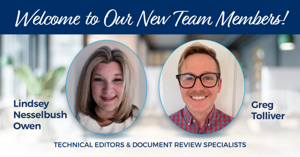 Welcome new Tipton Team Members, Lindsey Nesselbush Owen and Greg Tolliver as Technical Editors and Document Review Specialists